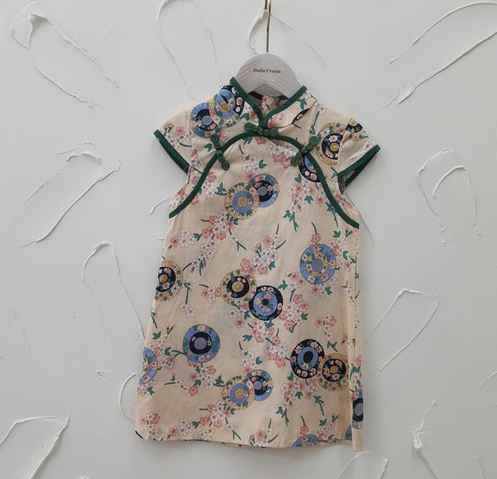Pige Mandarin-krave blomsterprint kjole Stilla