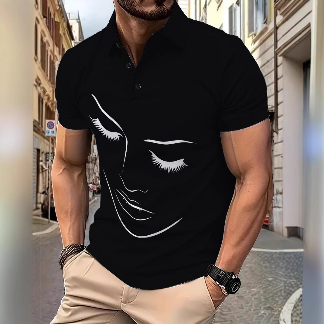 Herre poloshirt med kunstnerisk ansigtsdesign og høj kvalitetsstof Stilla