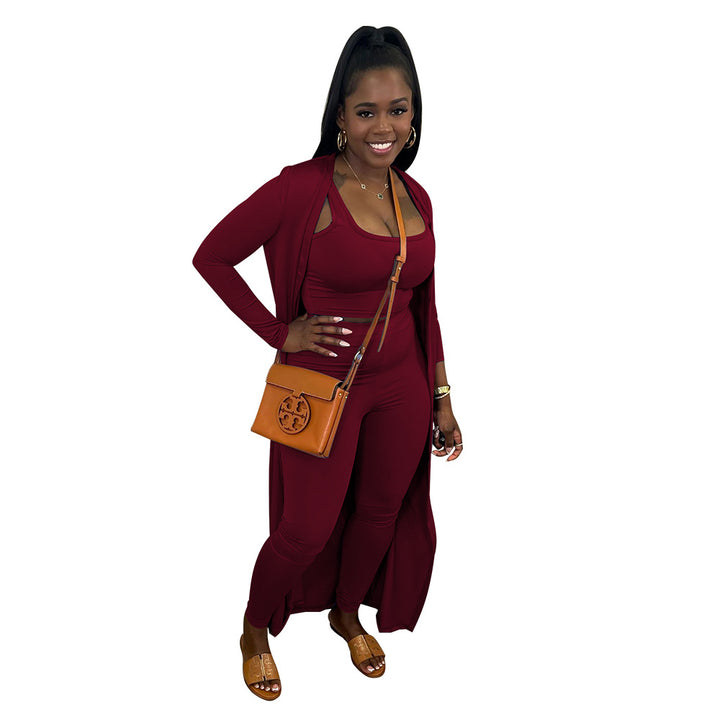 Dame stilfuld langærmet jumpsuit med elegant cardigan Stilla