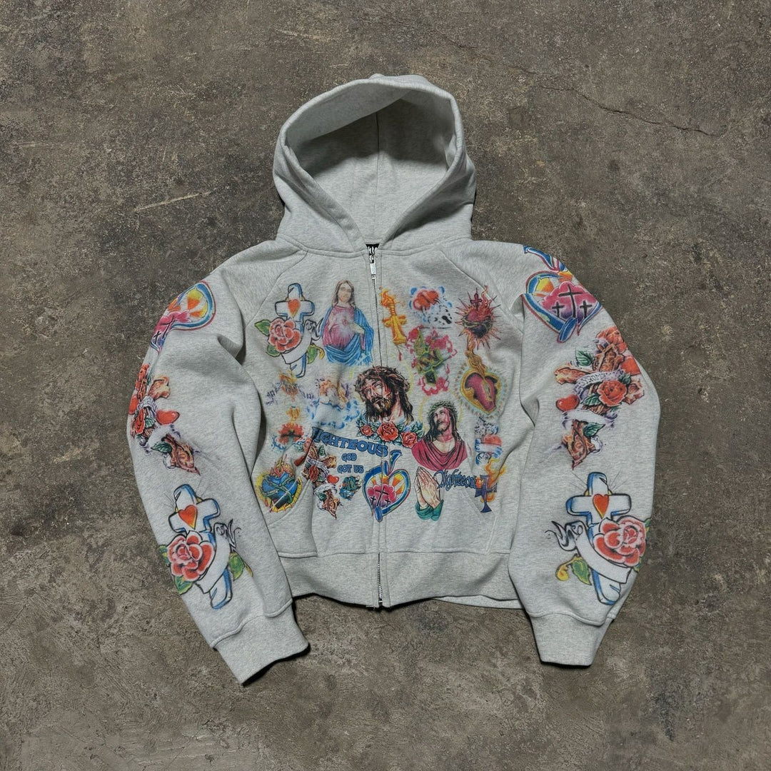 Kvindernes hoodie med farverige tatoveringsprint Stilla