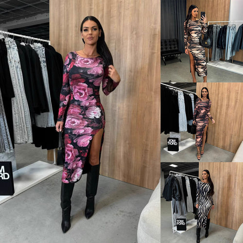 Dame Maxi-kjole med elegant slids og kunstnerisk mønster Stilla