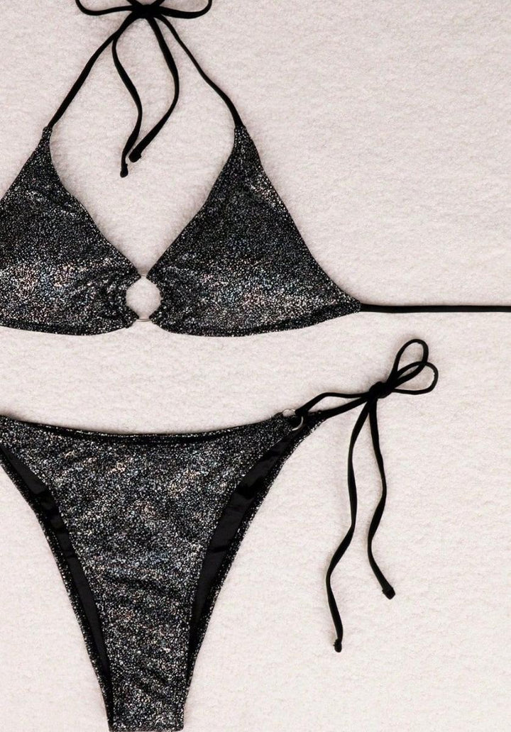 Dame Glitrende Triangel-Bikini-Sæt med ikke justerbare bånd og funklende accenter Stilla