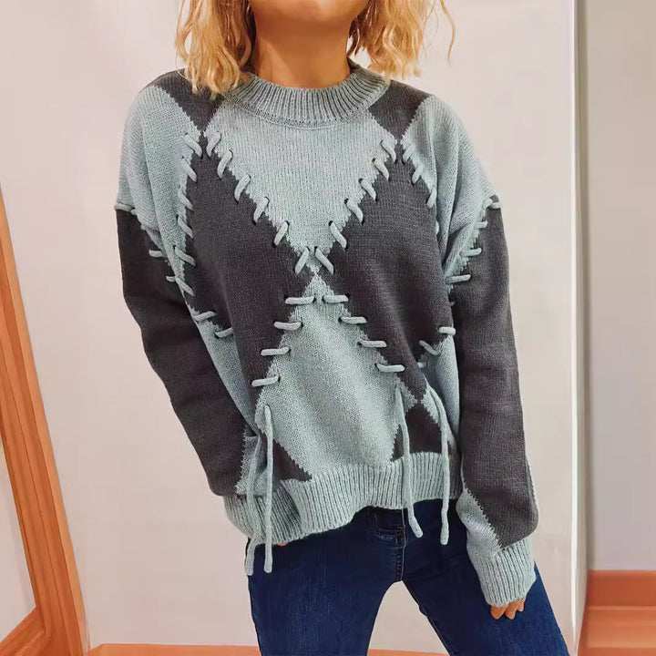 Damer fashionable oversized pullover med krydsede dekorative sømme Stilla