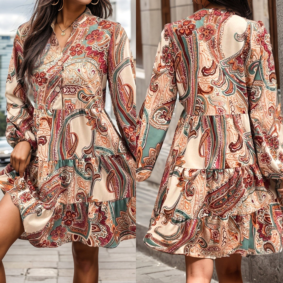 Kvinder Bohemian Paisley Print Midi Kjole Stilla