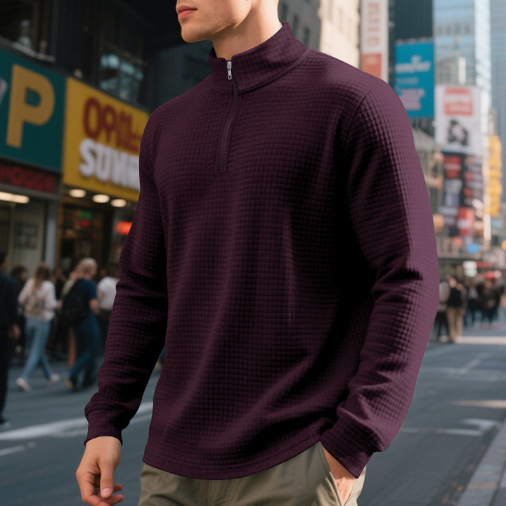 Herren nan City-Thermo-Pullover med kort lynlås Stehkragen og fin kvadratstruktur Skovae