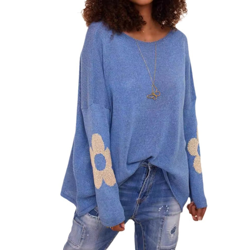 Dames modet strikket sweater med blomster applikationer Stilla