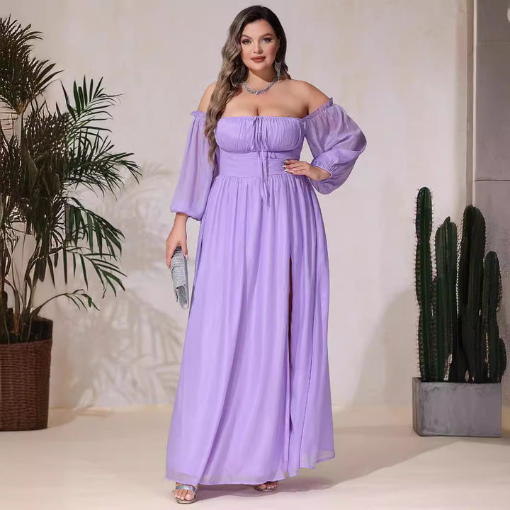 Dame maxikjole med off-shoulder design og flydende stof Stilla