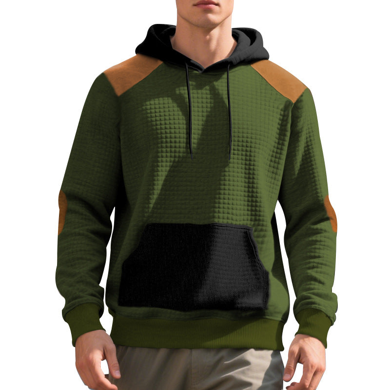 Herre nan urban vaffelstrik-hoodie med kengurulomme og kant Skovae