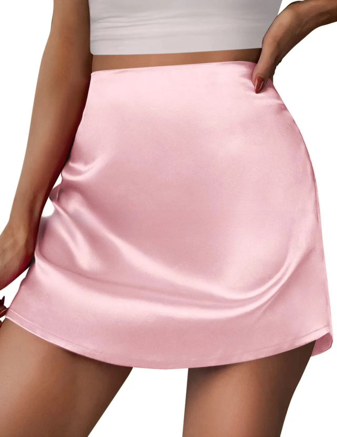 Dame Satin Mini Nederdel med asymmetrisk kant og flydende udseende Skovae