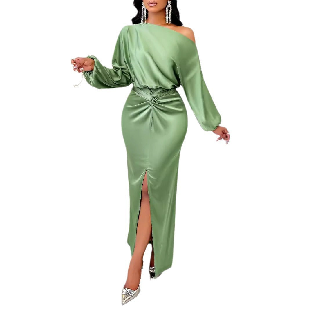 Dame Elegant off-shoulder Maxikjole med rynk og split Stilla