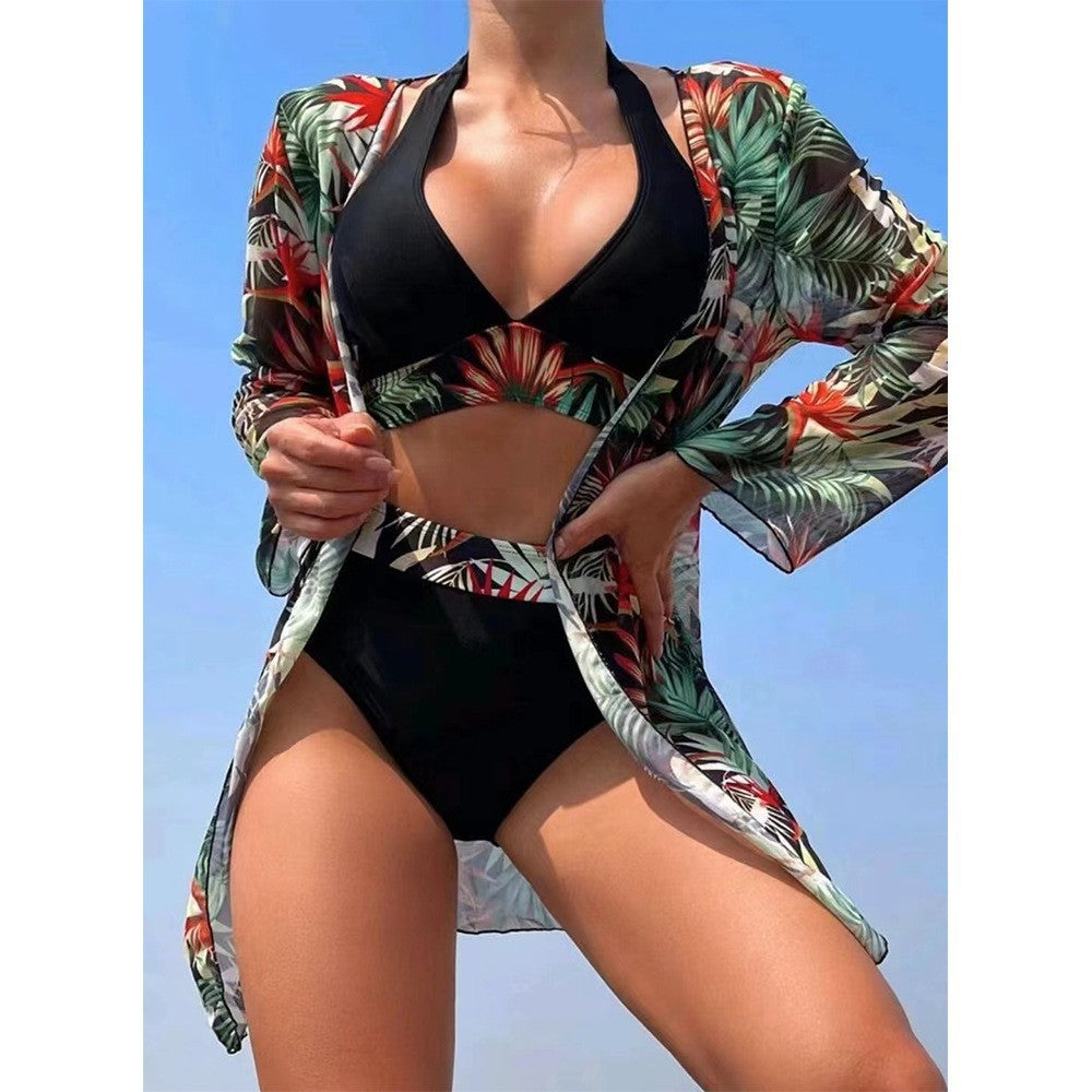 Dame bikini sæt med floralt cover-up skovae