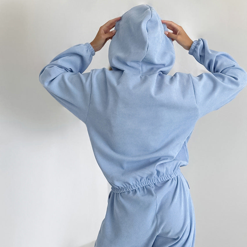 Dame Sporty Fleece-Sæt med Hætte og Elastisk Talje Stilla