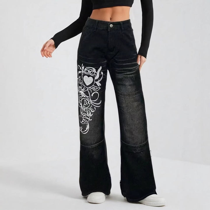 Dame baggy jeans med kunstnerisk tryk Skovae