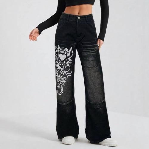 Dame baggy jeans med kunstnerisk tryk Skovae