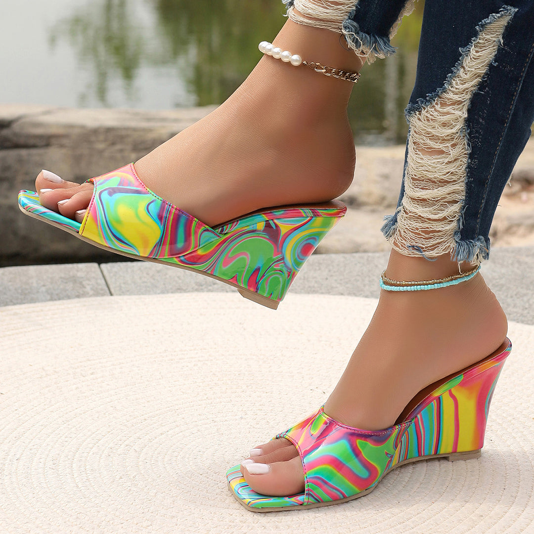 Dame Wedge-Pantoletten med moderne marmor-design og komfortabelt fodsenge Stilla