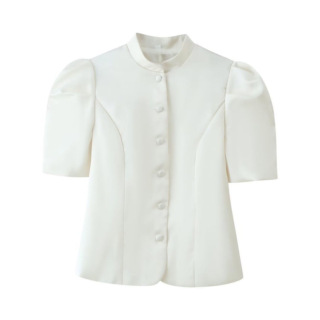 Dame blazer med puffærmer og elegant ståkrave Skovae
