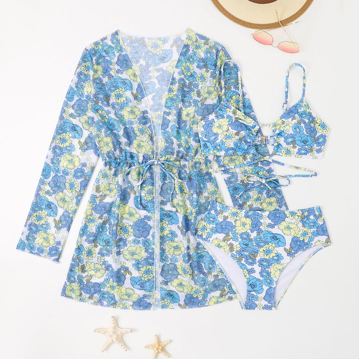 Dame Bikinisæt med gennemsigtig Kimono og blomstret design Stilla
