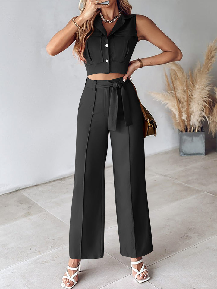 Dame sæt med cropped top og højtaljede bukser Stilla