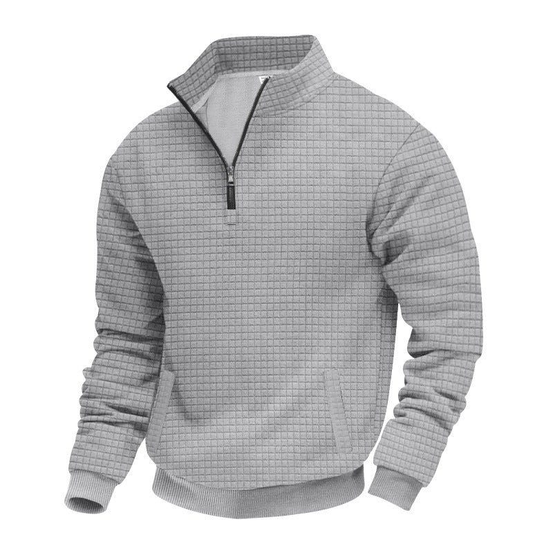 Herrer nan quilted halvzip sweater med kvadratisk vaffelstruktur og kængurulomme Skovae