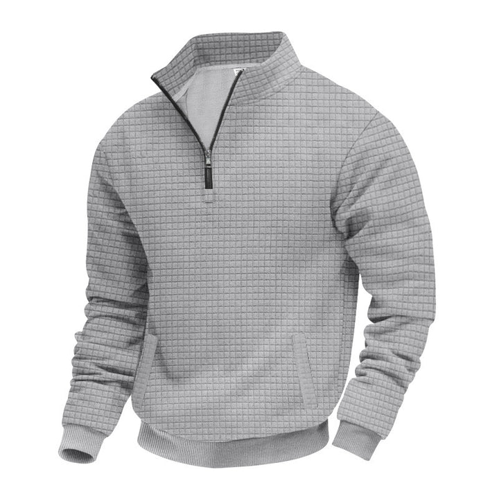 Herrer nan quilted halvzip sweater med kvadratisk vaffelstruktur og kængurulomme Skovae