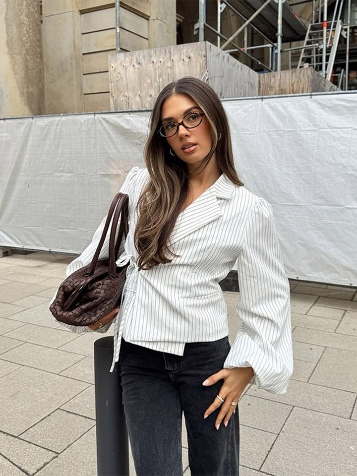 Dame elegant Tailored Bluse med voluminøse Ærmer Stilla