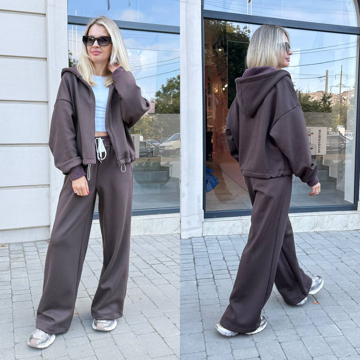 Kvinders Oversized Hoodie og Bred Bukser Sæt Skovae