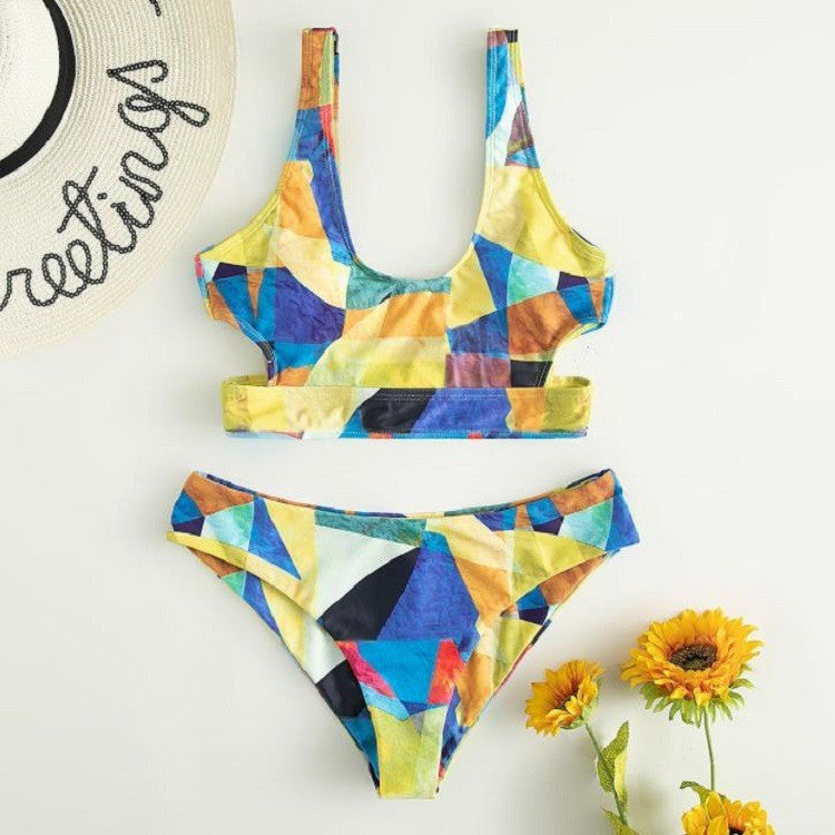 Dame Sport-Bikini med geometrisk design og brede stropper Skovae