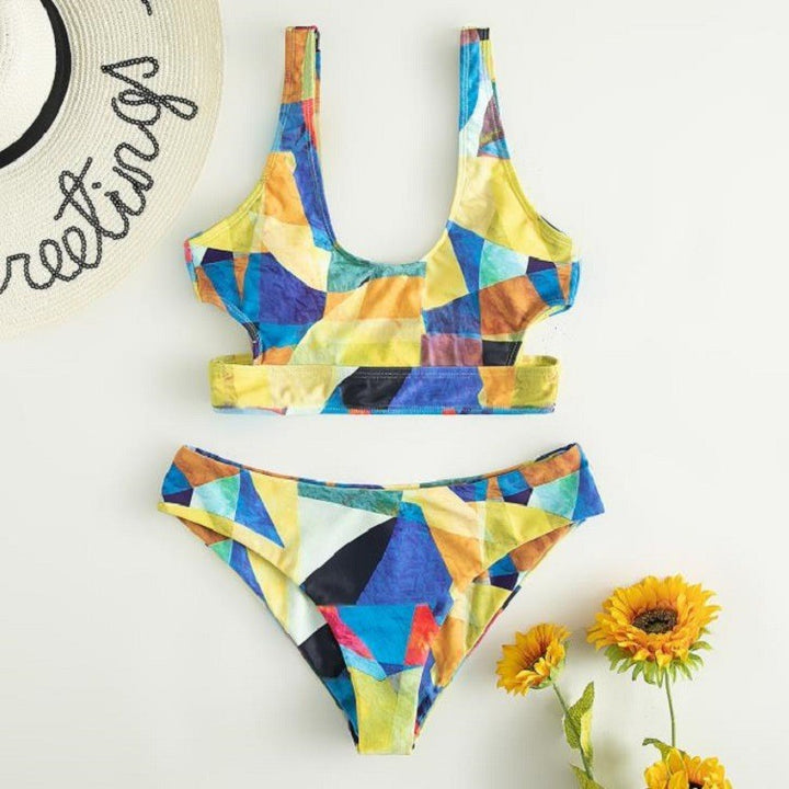Dame Sport-Bikini med geometrisk design og brede stropper Skovae