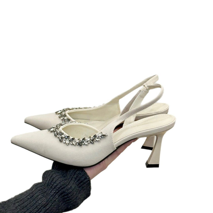 Dame elegant spids Slingback-hæle med strassdekorationer Stilla