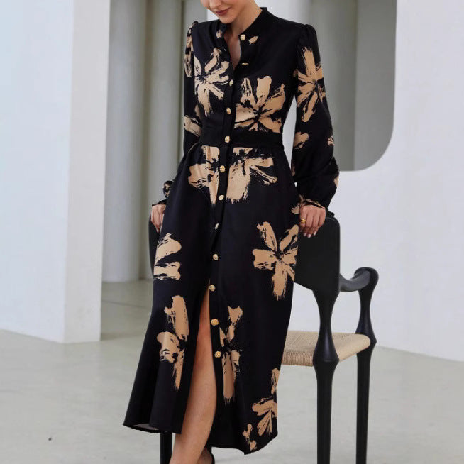 Dame maxikjole med blomsterprint og elegant knap Stilla