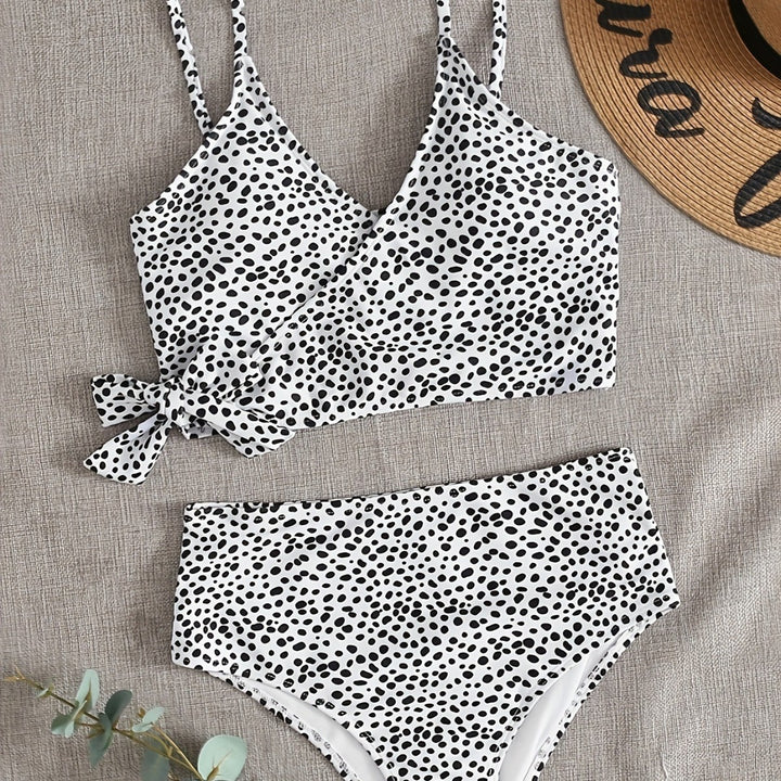 Dame indpakket bikini sæt med høj talje og elegante polka prikker Skovae