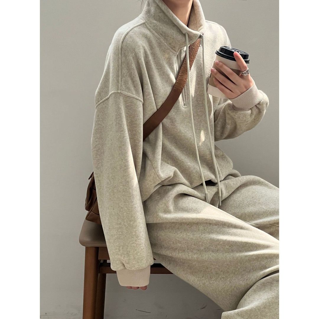 Dame afslappet Sweatshirt-Jogger-kombination med høj krave og lynlås Stilla
