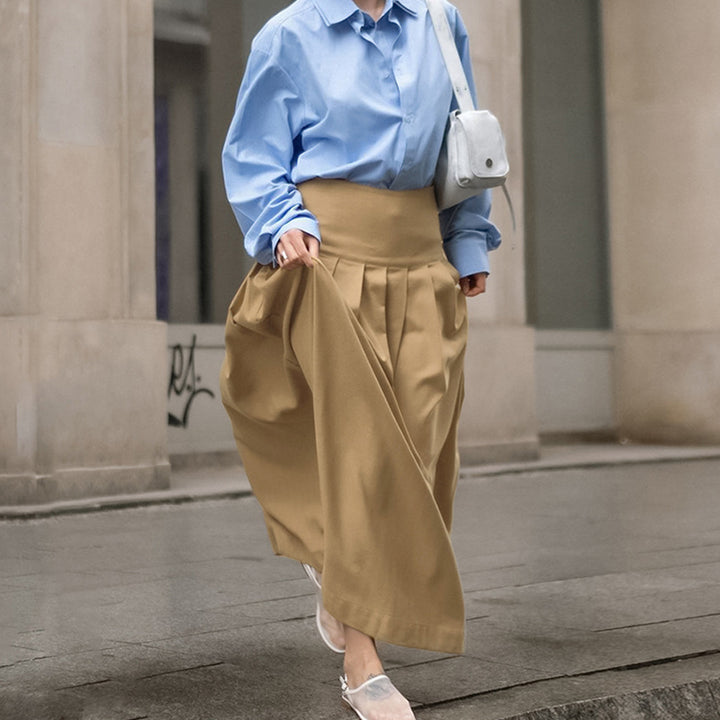 Dame maxikjole med elegante folder og høj talje Stilla