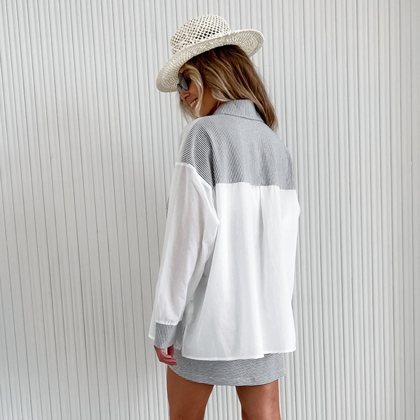 Dame Oversized Bluse med stribede accenter og moderne snit Stilla