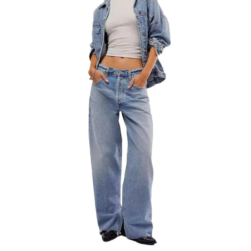 Dame løse jeans i en afslappet vintage-stil med flænsede sømme Stilla