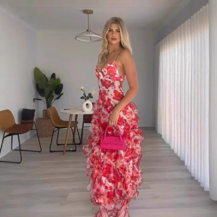 Damer sommer maxi kjole med blomsterprint Skovae