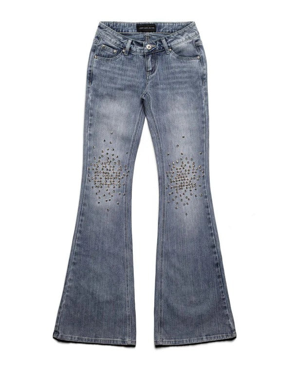Dame Mode Bootcut-Jeans med glitrende nitter Skovae