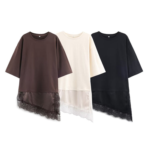 Dame asymmetrisk T-shirt med spidskant Skovae