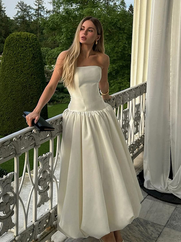 Dame Elegant Talje kjole med skulderfri design Stilla
