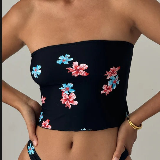 Femme Strapless Floral Print Crop Top Stilla