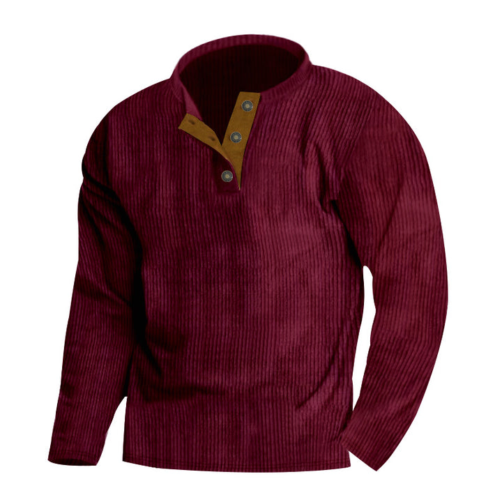 Herre afslappet strikpullover med moderne knapliste og struktureret design Stilla