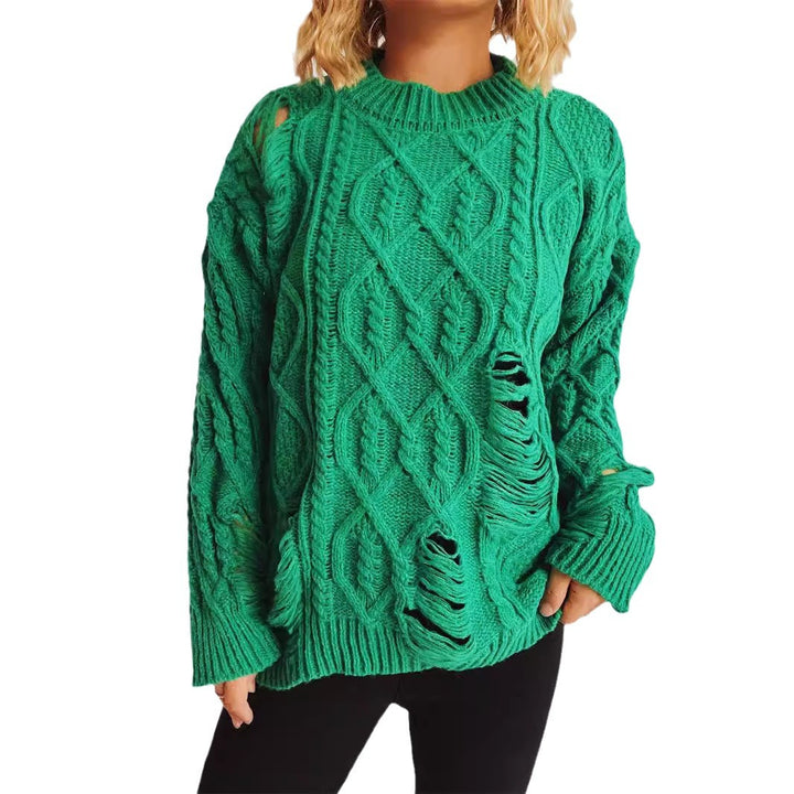 Dame casual oversized sweater med tekstureret kabelmønster og frynser Stilla