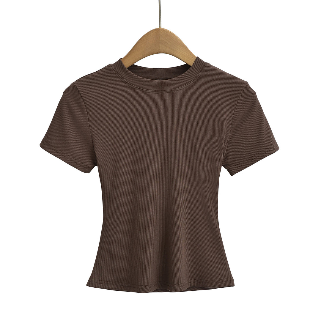 Dame kropsnær kortærmet T-shirt med fint ribmønster og rund halsudskæring Stilla