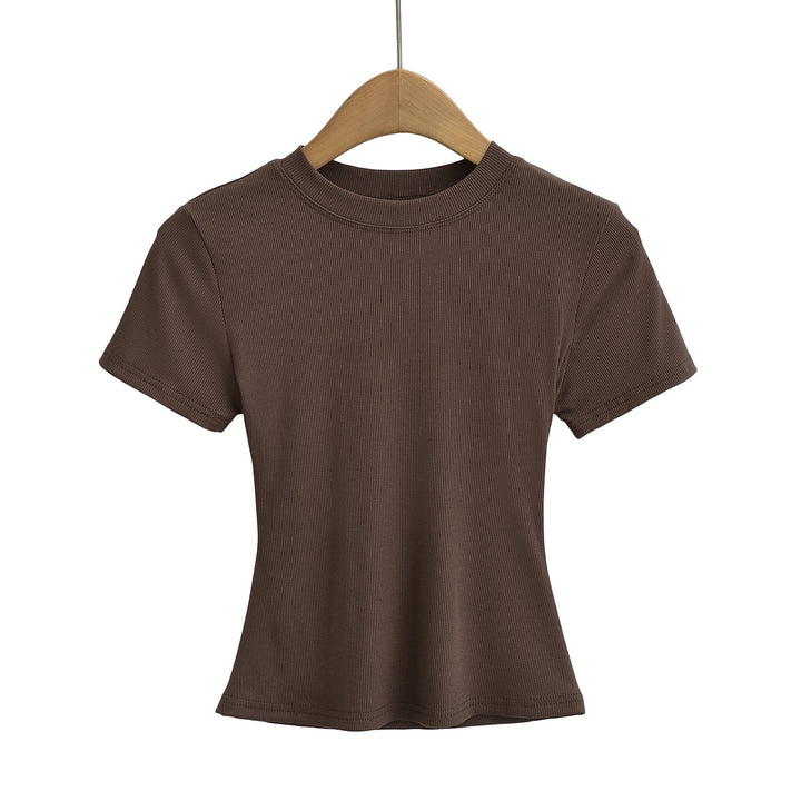 Dame kropsnær kortærmet T-shirt med fint ribmønster og rund halsudskæring Stilla