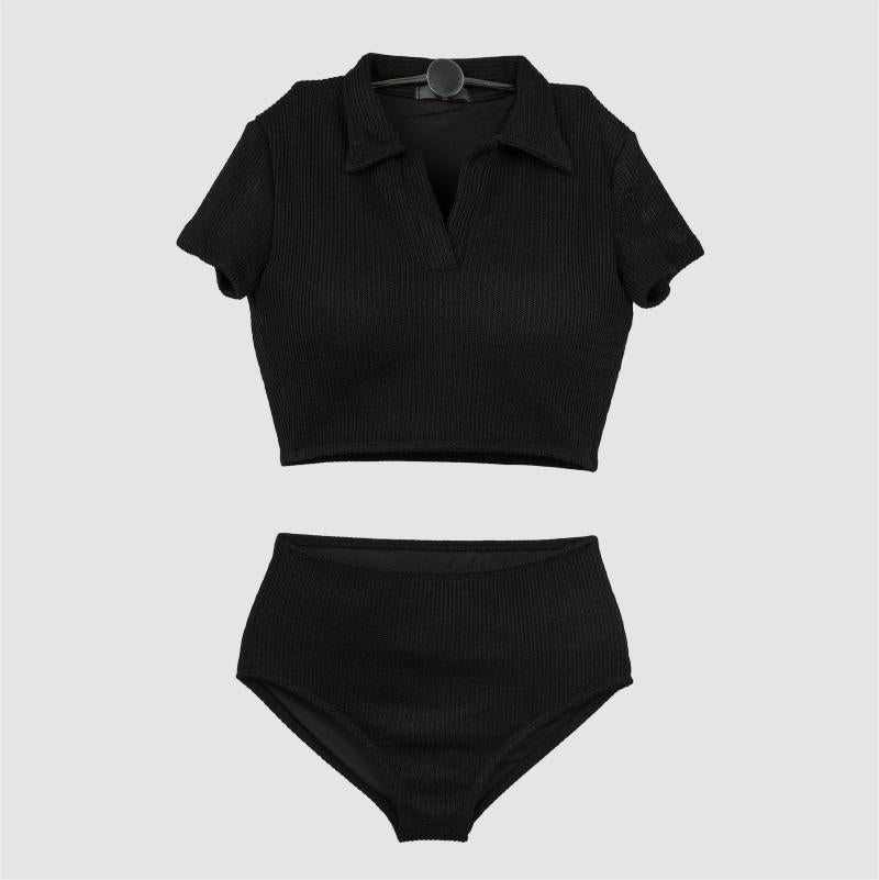 Dame modelleret bikini-sæt med højskåret bukser og polo-lignende top Stilla