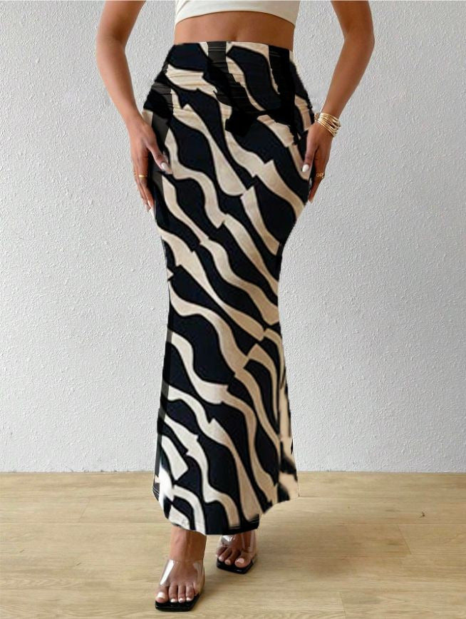Dame maxiskørt med moderne zebraprint og høj talje Stilla