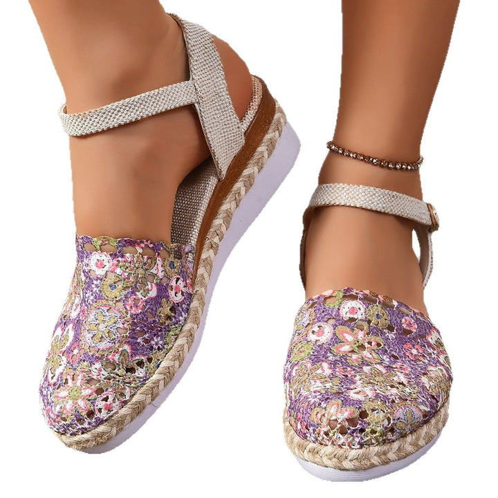 Dame Espadrilles-Sandaler med blomsterhækledesign og moderigtig rem Stilla