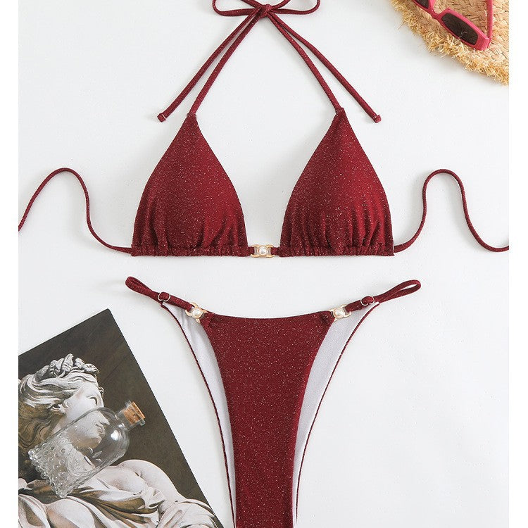 Dame triangel-bikini med glitrende stof og justerbare stropper Stilla