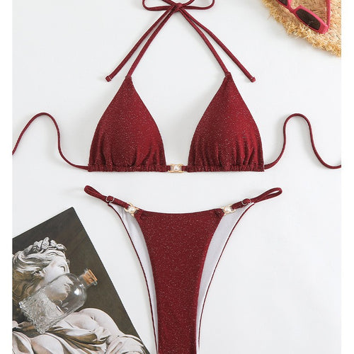 Dame triangel-bikini med glitrende stof og justerbare stropper Stilla