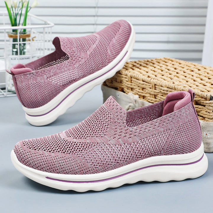 Dame Slip-On Strik Walking Sneakers med luftig Mesh-konstruktion Stilla